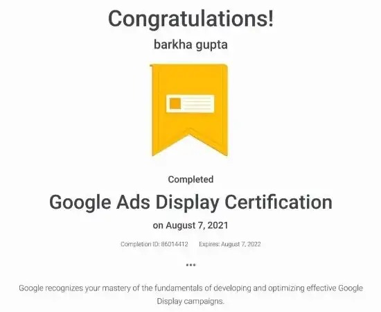 Digital Marketing Course Certificate